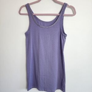 a.n.d EAWY Lavender Beaded Round Collar Stretchy Women's Tank Top Size L NWOT